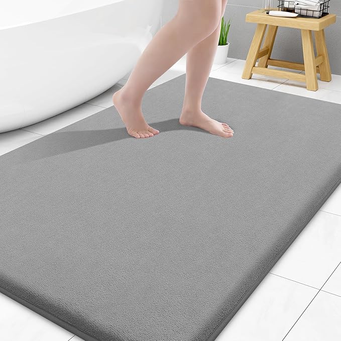 Smiry Memory Foam Bath Mat 59x34, Extra Soft and Absorbent Bathroom Mats, Non Slip Washable Carpet for Floor, Shower and Tub, Grey