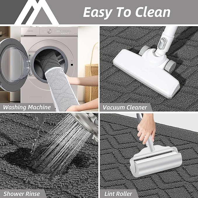 COSY HOMEER 60x24Inch/35X24Inch Kitchen Rugs Sets Non-Slip Washable Kitchen Mats for Floor Polypropylene Absorbent Kitchen Runner for Kitchen Sink Hallway Entryway(Grey)