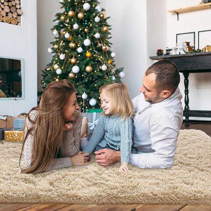 Super Fluffy Rug for Bedroom, 4x6 Shag Fuzzy Area Rug for Living Room Bedroom, Plush Soft Carpet for Girls Boys Kids, Non Slip Throw Rugs for Dorm, Modern Home Decor Aesthetic, Camel