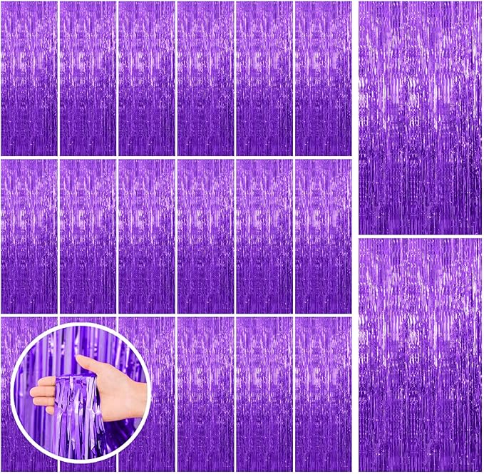 20 Pack Purple Backdrop Tinsel Streamers Foil Fringe Backdrop Halloween Party Decorations Purple Backdrop Curtain Birthday Graduation Bachelorette Christmas New Year Party Decorations