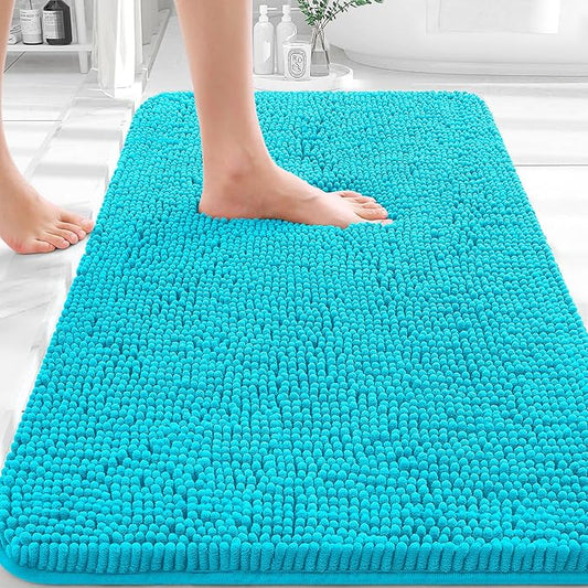 OLANLY Bathroom Rugs 36x24, Extra Soft Absorbent Chenille Bath Rugs, Rubber Backing Quick Dry, Machine Washable Bath Mats for Bathroom Floor, Tub and Shower, Home Decor Accessories, Aqua Sky