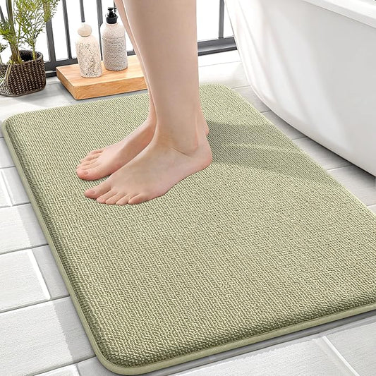 OLANLY Thick Memory Foam Bath Mat Rug 24x16, Extra Soft Absorbent Bathroom Rug, Quick Dry Bath Mats, Non-Slip, Machine Washable Carpet for Bathroom, Tub and Shower, Home Decor Accessories, Vanilla