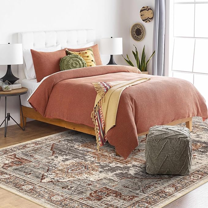 4x6 Living Room Area Rugs - Washable Area Rug Soft Stain Resistant Carpet Vintage Lightweight Ultra-Thin Rugs for Bedroom Kitchen entryway with Non Slip Backing Home Decor Small Mat 4X6 Brick