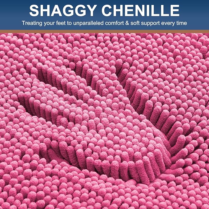 Smiry Luxury Chenille Bathroom Rugs 59x24, Extra Soft and Absorbent Shaggy Bath Mat, Machine Washable, Non-Slip Plush Carpet Runner for Tub, Shower, and Floor, Home Decor Accessories, Hot Pink