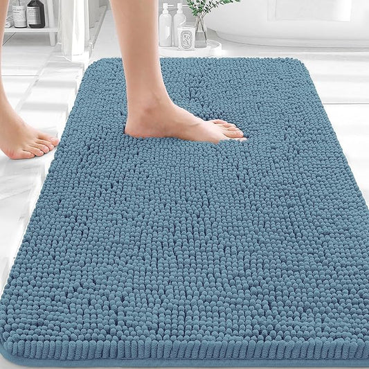 OLANLY Bathroom Rugs 36x24, Extra Soft Absorbent Chenille Bath Rugs, Rubber Backing Quick Dry, Machine Washable Bath Mats for Bathroom Floor, Tub and Shower, Home Decor Accessories, Airy Blue