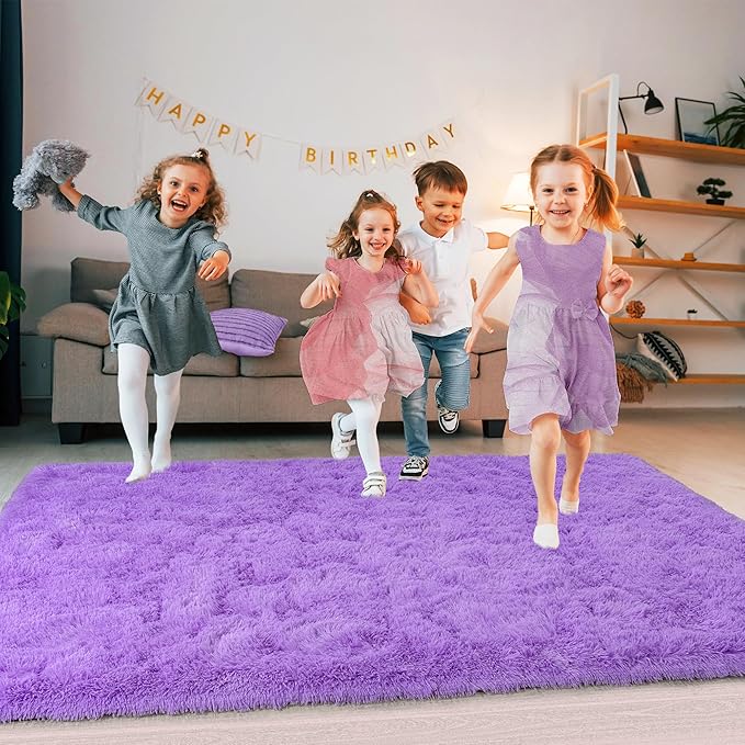Ultra Fluffy Rug for Living Room Bedroom, 5x7 Fuzzy Large Area Rug for Living Room, Plush Soft Shag Carpet for Girl Boy Kids, Non Slip Rug Modern Indoor Home Decor Aesthetic, Purple