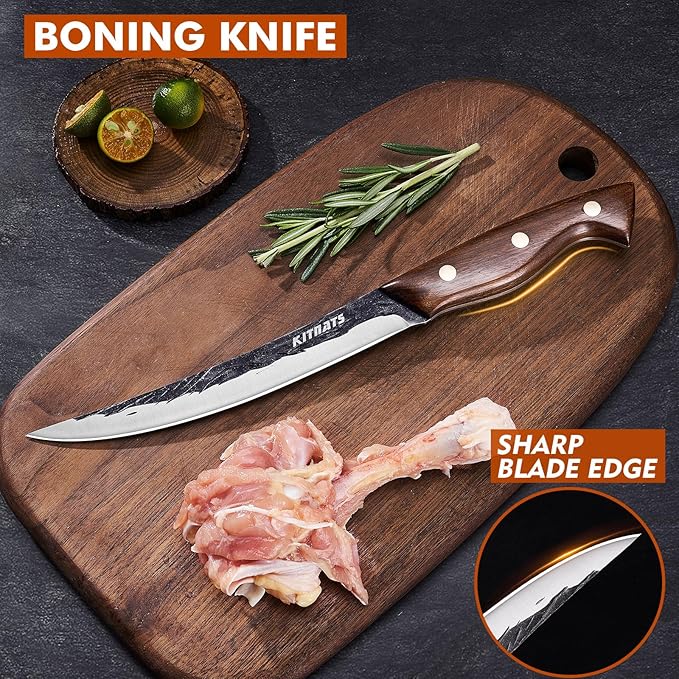 3PCS Butcher Knife Set,Hand Forged Serbian Chef Knife, Meat Cleaver,Boning Knife, Meat Cutting Kitchen Set for Home Cooking BBQ Perfect for Men Women With Gifts Box