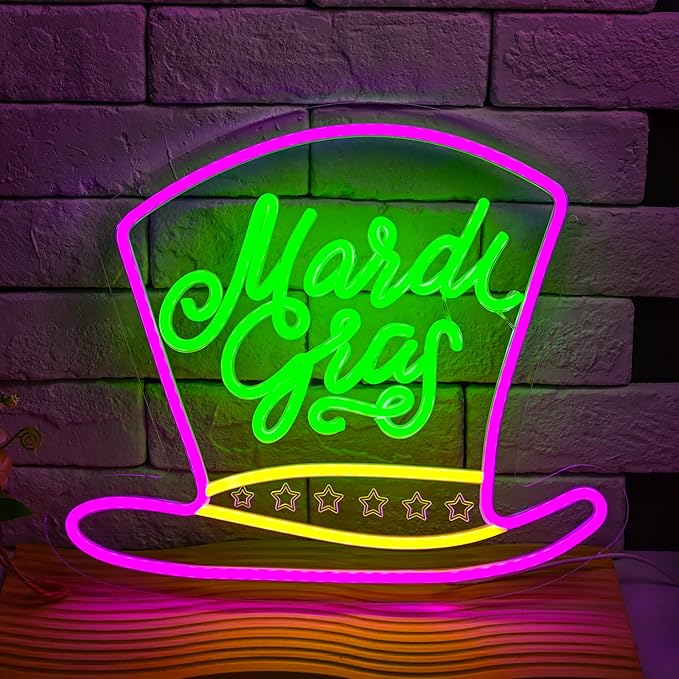 Mardi Gras Neon Sign Dimmable LED Sign, Mardi Gras Decorations Neon Light for Party Home Bedroom Wall Decor