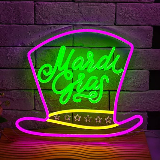 Mardi Gras Neon Sign Dimmable LED Sign, Mardi Gras Decorations Neon Light for Party Home Bedroom Wall Decor