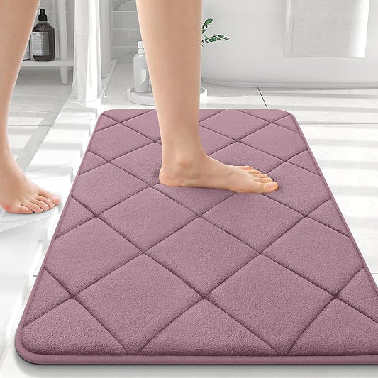 OLANLY Memory Foam Bath Mat 36x24, Ultra Soft and Absorbent Bathroom Rugs, Machine Washable, Comfortable Bath Carpet for Bathroom Floor, Tub and Shower, Deep Plum