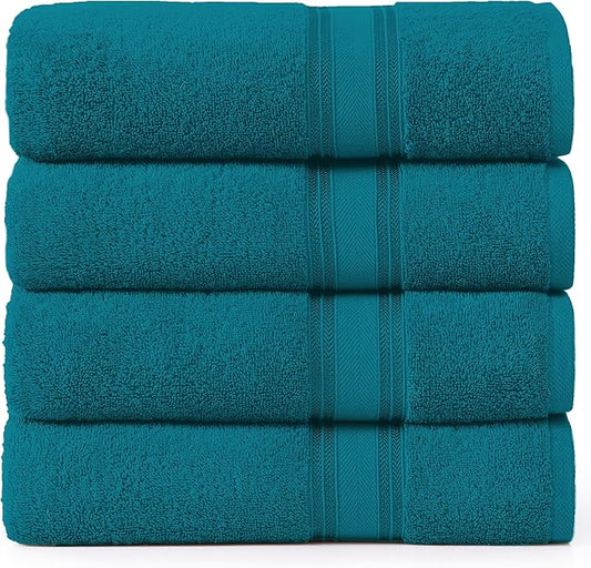 LANE LINEN 100% Cotton 4 Pack Bath Towels Set (28"x54") - Zero Twist, Large Cotton Towels for Bathroom - Quick Dry, Soft & Absorbent Bath Towel Set - Pre Shrunk, Wide Variety of Colors - Sea Port