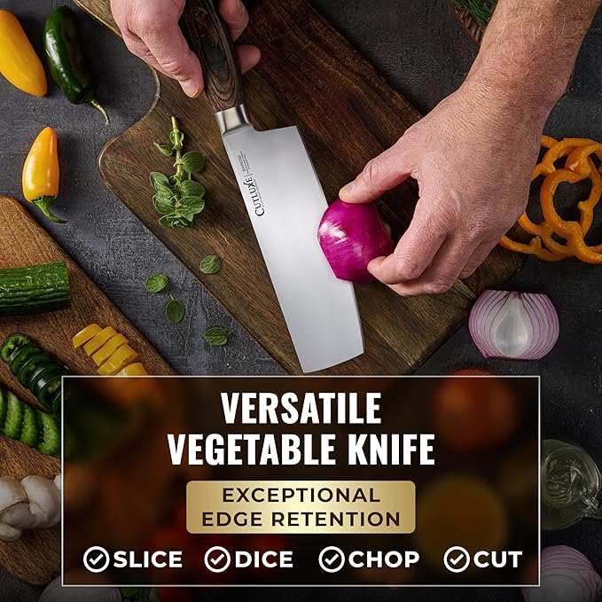 Cutluxe Nakiri Knife – Ultra Sharp 7" Meat and Vegetable Japanese Knife for Chopping, High Carbon Stainless Steel Blade, Full Tang Pakkawood Handle – Shinobi Series