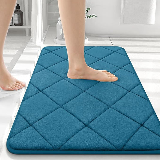 OLANLY Memory Foam Bath Mat 36x24, Ultra Soft and Absorbent Bathroom Rugs, Machine Washable, Comfortable Bath Carpet for Bathroom Floor, Tub and Shower, Peacock Blue