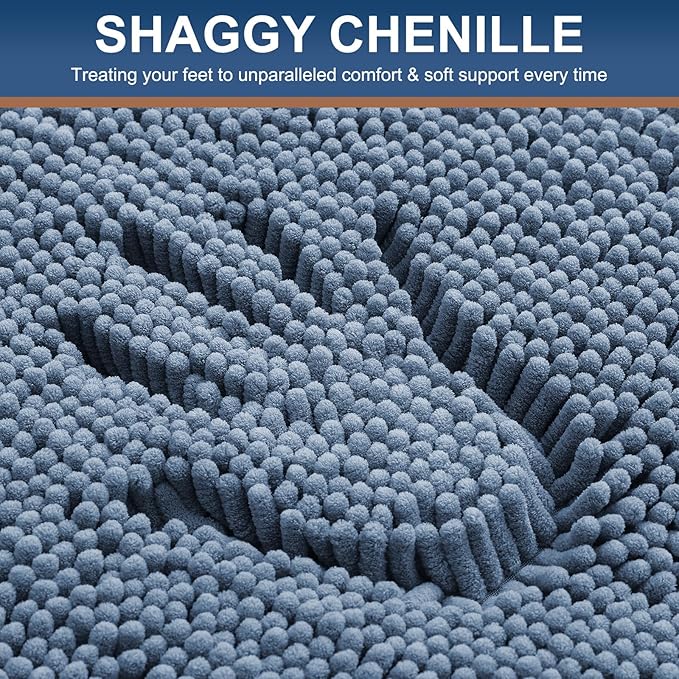 Smiry Luxury Chenille Bathroom Rugs 30x20, Extra Soft and Absorbent Shaggy Bath Mat, Machine Washable, Non-Slip Plush Carpet Runner for Tub, Shower, and Floor, Home Decor Accessories, Grayish Blue