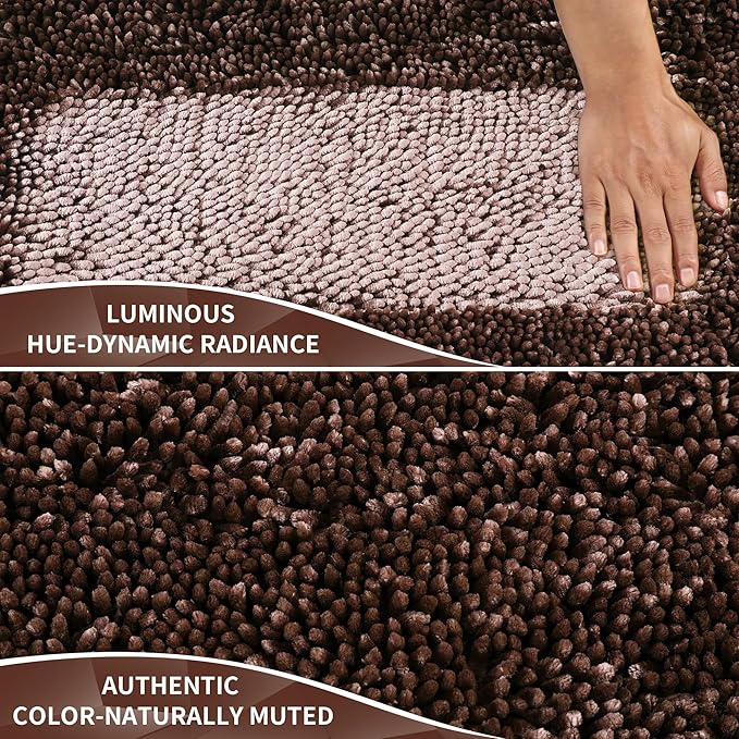 Yimobra Long Bathroom Rugs Runner 55x24 Inch, Extra Thick Soft Absorbent Chenille Bath Mat, Non Slip Machine Washable, Quick Dry Bath Rugs for Bathroom Floor, Tub and Shower, Brown