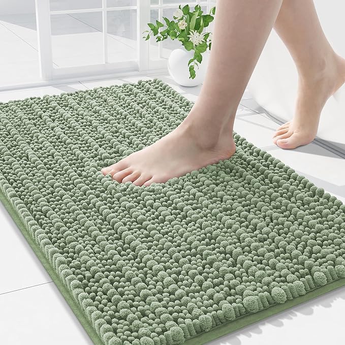 Arotive Luxury Chenille Bathroom Rug Mat, Extra Soft Thick Absorbent Shaggy Bath Rugs, Non-Slip Machine Wash Dry, Plush Bath Mats for Bathroom, Shower and Tub, 36x24, Sage Green