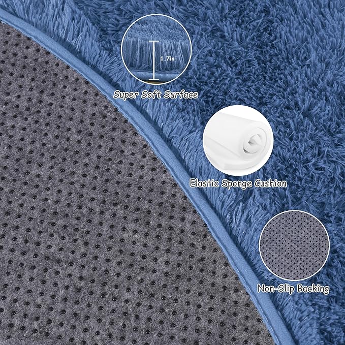 Round Fluffy for Bedroom Rugs, 6Ft Navy Blue Shag Circle Rug Non-Slip for Kids Girls Boys Bedroom Dorm Nursery Playroom, Soft Cute Area Rugs for Living Room Decor