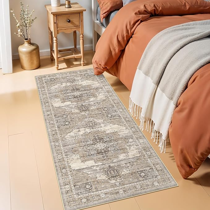 RUUGME Beige 2x4 Runner Rug - Soft Ultra Thin Easy to Clean Runner for Housewife Aged 35-44 - Perfect for Entryway/Hallway/Kitchen/Balcony Vintage Boho Rug 2x4 Beige
