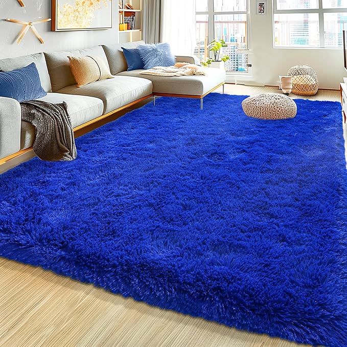 Ultra Fluffy Rug for Living Room Bedroom, 5x7 Fuzzy Large Area Rug for Living Room, Plush Soft Shag Carpet for Girl Boy Kids, Non Slip Rug Modern Indoor Home Decor Aesthetic, Royal Blue