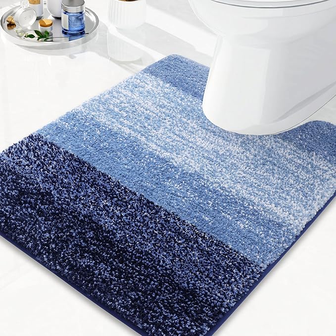 Arotive Microfiber Bathroom Rugs, Shaggy Soft and Absorbent Contour Toilet Rugs, Non-Slip, Thick Plush Machine Washable Dry Bath Mats for Toilet Base, 24x20, Blue, U-Shape