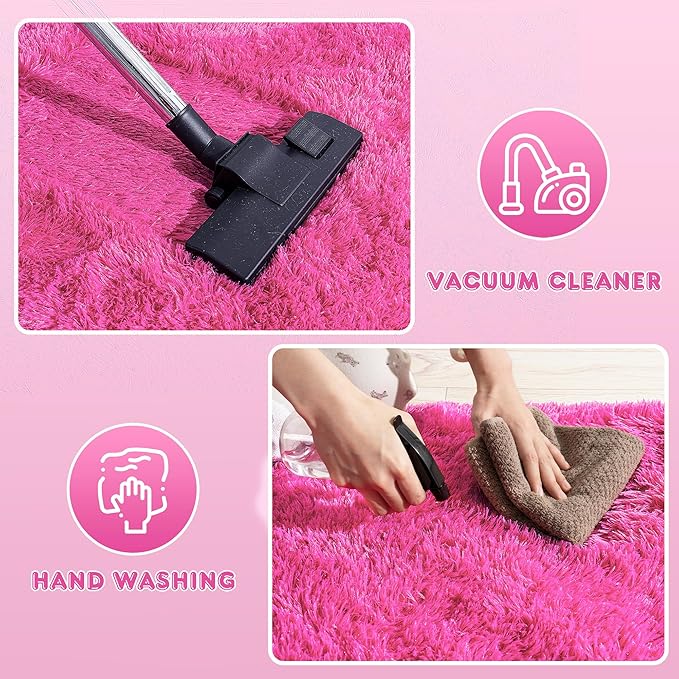 Ultra Fluffy Area Rugs for Living Room Bedroom, 6x9 Fuzzy Large Living Room Rugs, Thick Shag Rug for Dorm, Soft Non Slip Kids Girls Boys Rug for Home Decor Aesthetic, Hot Pink