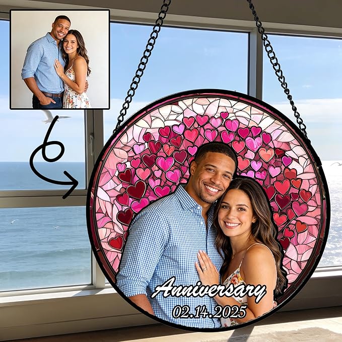 Personalized Grandma Stained Glass Window Hanging - Custom Photo Gifts Memorial Ornaments Sun Catcher, Mother's Day Christmas Birthday Gift for Nana Grandparents Mom Mother in Law Women Lovers Dad