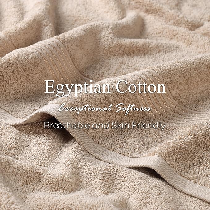 Superior Egyptian Cotton 3-Piece Towel Set, Basic Towels For Bathroom, Home Decor, Guest Bath, Shower, Apartment, Included 1 Face, 1 Hand, 1 Bath Towel, Washcloth, Quick Dry, Taupe