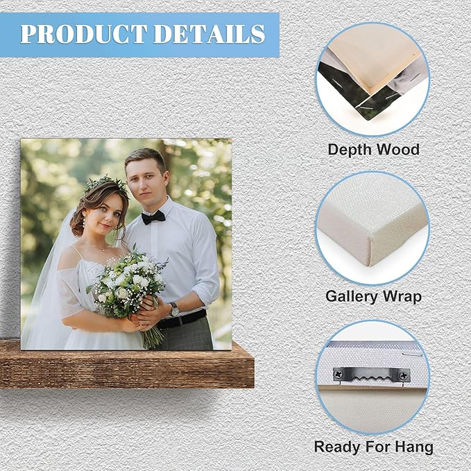 WayToLight Custom Canvas Prints with Your Photos, Canvas Wall Art for Friends, Couples and Weddings, Ideal for Bedroom, Office Decor (16" X 16")