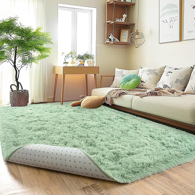 Super Fluffy Rug for Bedroom, 4x6 Shag Fuzzy Area Rug for Living Room Bedroom, Plush Soft Carpet for Girls Boys Kids, Non Slip Throw Rugs for Dorm, Modern Home Decor Aesthetic, Sage Green