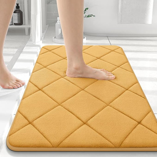 OLANLY Memory Foam Bath Mat 36x24, Ultra Soft and Absorbent Bathroom Rugs, Machine Washable, Comfortable Bath Carpet for Bathroom Floor, Tub and Shower, Yellow