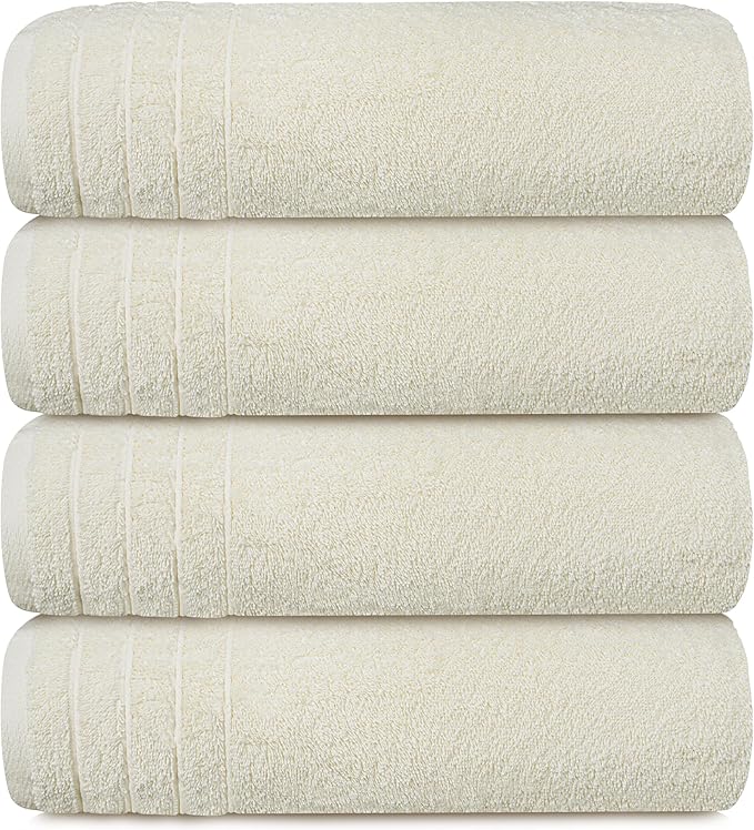 Tens Towels Pack of 4 Extra Large Bath Towels 30 x 60 Inches, 100% Cotton, Larger & Lighter Weight, Quicker to Dry, Super Soft and Absorbent, Perfect for Bathroom, Cream