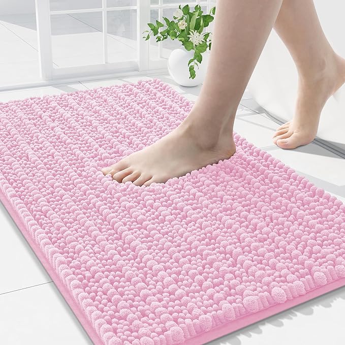 Arotive Luxury Chenille Bathroom Rug Mat, Extra Soft Thick Absorbent Shaggy Bath Rugs, Non-Slip Machine Wash Dry, Plush Bath Mats for Bathroom, Shower and Tub, 36x24, Pink