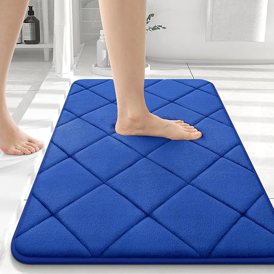 OLANLY Memory Foam Bath Mat 36x24, Ultra Soft and Absorbent Bathroom Rugs, Machine Washable, Comfortable Bath Carpet for Bathroom Floor, Tub and Shower, Royal Blue