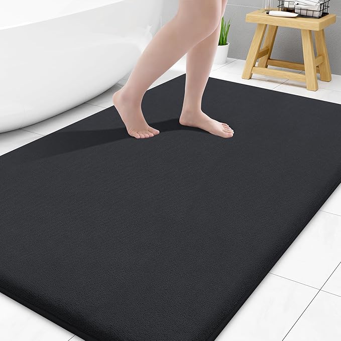 Smiry Memory Foam Bath Mat 40x32, Extra Soft and Absorbent Bathroom Mats, Non Slip Washable Carpet for Floor, Shower and Tub, Black