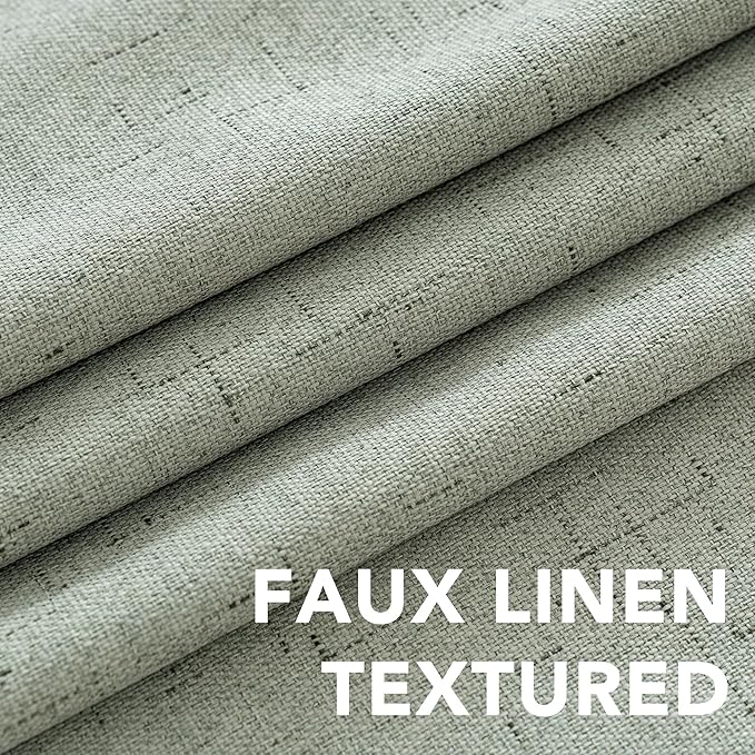 H.VERSAILTEX Linen Blackout Curtains 45 Inches Long 100% Absolutely Blackout Thermal Insulated Textured Linen Look Curtain Draperies Anti-Rust Grommet, Energy Saving with White Liner, 2 Panels, Sage