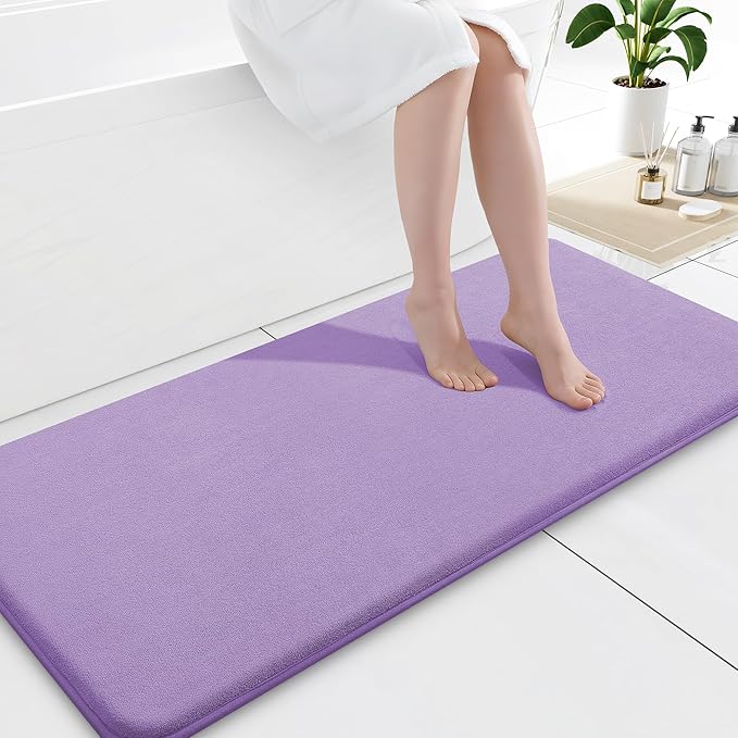 Smiry Memory Foam Bath Mat 47x17, Extra Soft and Absorbent Bathroom Mats, Non Slip Washable Carpet for Floor, Shower and Tub, Purple