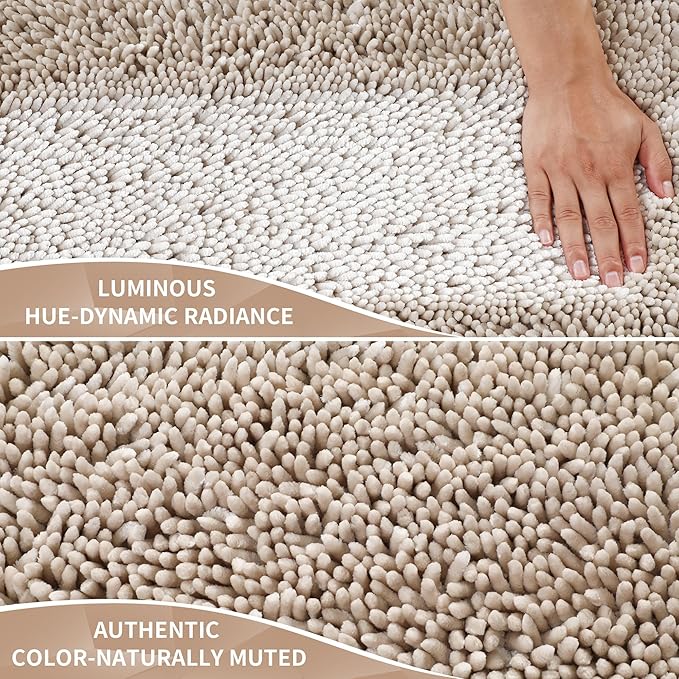 Yimobra Long Bathroom Rug Non Slip 44x24 Inch, Extra Thick Soft Absorbent Chenille Bath Mat, Machine Washable Quick Dry Bath Rugs for Bathroom Floor, Tub and Shower, Home Decor Accessories, Khaki