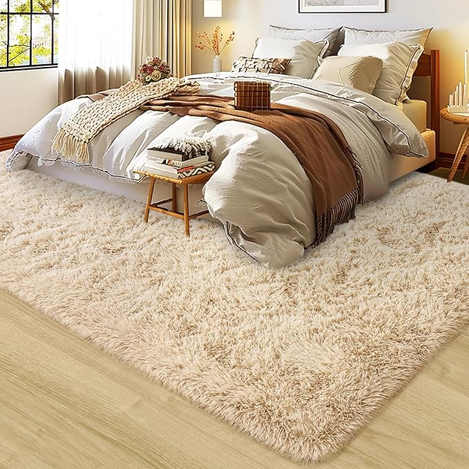 Super Fluffy Rug for Bedroom, 4x6 Shag Fuzzy Area Rug for Living Room Bedroom, Plush Soft Carpet for Girls Boys Kids, Non Slip Throw Rugs for Dorm, Modern Home Decor Aesthetic, Camel