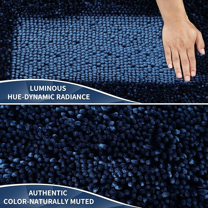 Yimobra Long Bathroom Rugs Runner 55x24 Inch, Extra Thick Soft Absorbent Chenille Bath Mat, Non Slip Machine Washable, Quick Dry Bath Rugs for Bathroom Floor, Tub and Shower, Navy Blue
