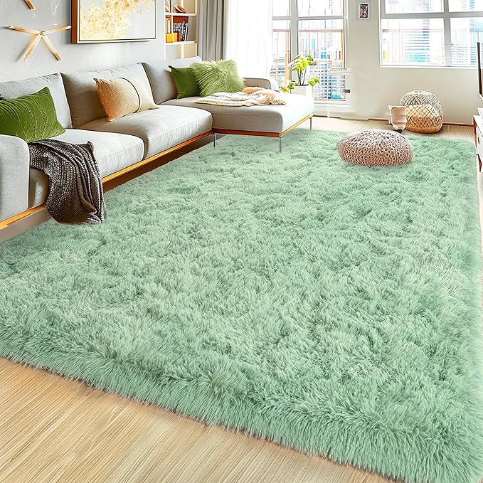 Super Fluffy Rug for Bedroom, 4x6 Shag Fuzzy Area Rug for Living Room Bedroom, Plush Soft Carpet for Girls Boys Kids, Non Slip Throw Rugs for Dorm, Modern Home Decor Aesthetic, Sage Green