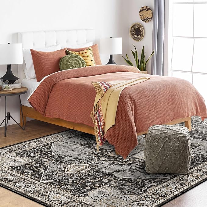 RUUGME Washable 5x7 Area Rugs - Large Rugs for Living Room Stain Resistant Carpet Vintage Rugs for Bedroom with Non Slip Backing Home Decor Floor Decoration Mat (5x7 Black)