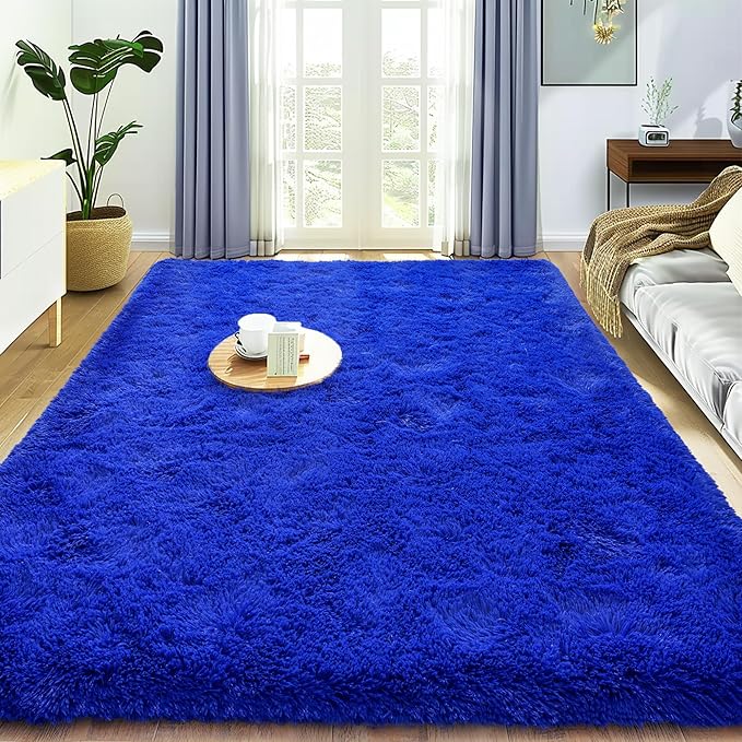 Ultra Fluffy Rug for Living Room Bedroom, 5x7 Fuzzy Large Area Rug for Living Room, Plush Soft Shag Carpet for Girl Boy Kids, Non Slip Rug Modern Indoor Home Decor Aesthetic, Royal Blue
