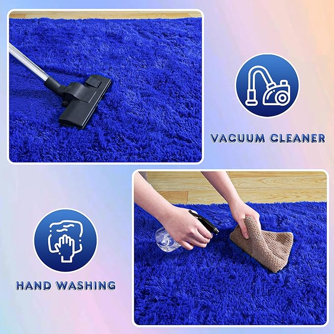 Super Fluffy Rug for Bedroom, 4x6 Shag Fuzzy Area Rug for Living Room Bedroom, Plush Soft Carpet for Girls Boys Kids, Non Slip Throw Rugs for Dorm, Modern Home Decor Aesthetic, Royal Blue