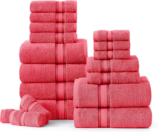 LANE LINEN Towels for Bathroom – 18 Pack, 100% Cotton, Zero Twist, 6 Bath, 6 Hand Towel & 6 Wash Cloths, Highly Absorbent, Luxury Hotel & Spa Quality, Machine Washable – Honeysuckle