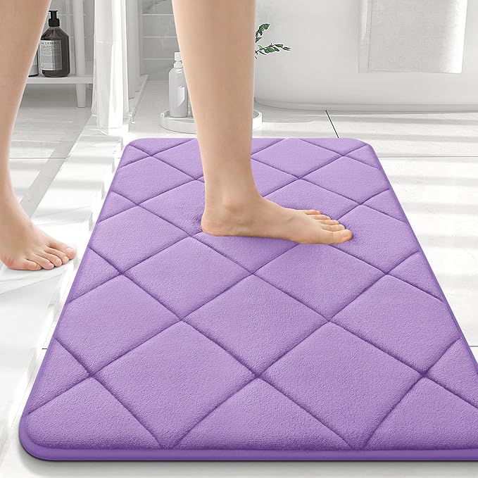 OLANLY Memory Foam Bath Mat 36x24, Ultra Soft and Absorbent Bathroom Rugs, Machine Washable, Comfortable Bath Carpet for Bathroom Floor, Tub and Shower, Lavender