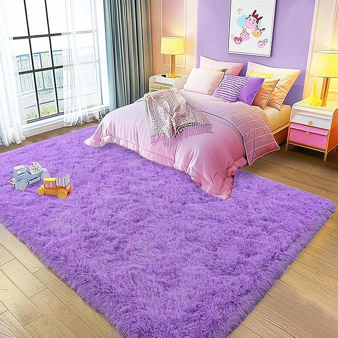Ultra Fluffy Rug for Living Room Bedroom, 5x7 Fuzzy Large Area Rug for Living Room, Plush Soft Shag Carpet for Girl Boy Kids, Non Slip Rug Modern Indoor Home Decor Aesthetic, Purple