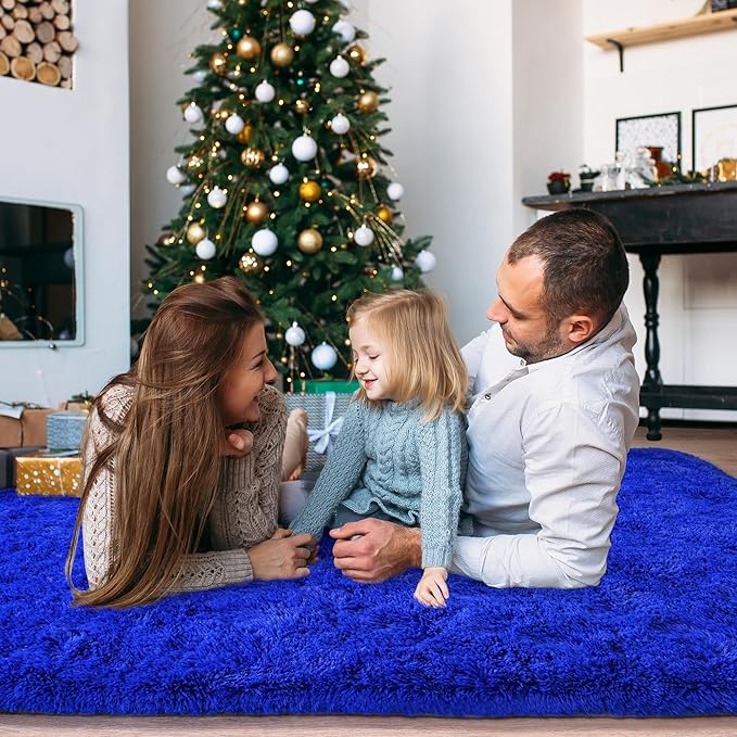 Ultra Fluffy Rug for Living Room Bedroom, 5x7 Fuzzy Large Area Rug for Living Room, Plush Soft Shag Carpet for Girl Boy Kids, Non Slip Rug Modern Indoor Home Decor Aesthetic, Royal Blue
