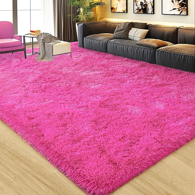 8x10 Large Area Rugs for Living Room, Ultra Fluffy Shag Rug for Bedroom, Modern Plush Soft Carpet for Girls Boys Kids Room Dorm Fuzzy Non Slip Rug for Home Decor Aesthetic, Hot Pink
