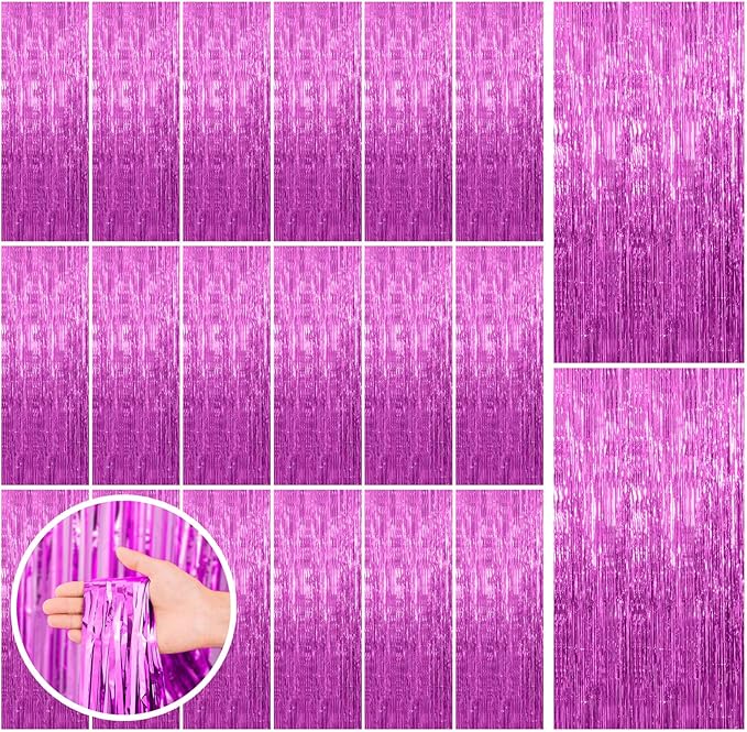 20 Pack Hot Pink Party Decorations - Tinsel Curtain Streamers Foil Fringe Backdrop for Birthday, Christmas, Bachelorette, Graduation, Fiesta Photo Booth