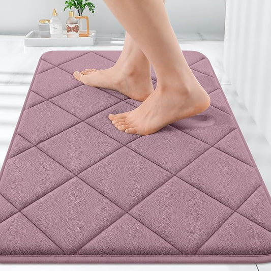 OLANLY Memory Foam Bath Mat 30x20, Ultra Soft and Absorbent Bathroom Rugs, Machine Washable, Comfortable Bath Carpet for Bathroom Floor, Tub and Shower, Deep Plum